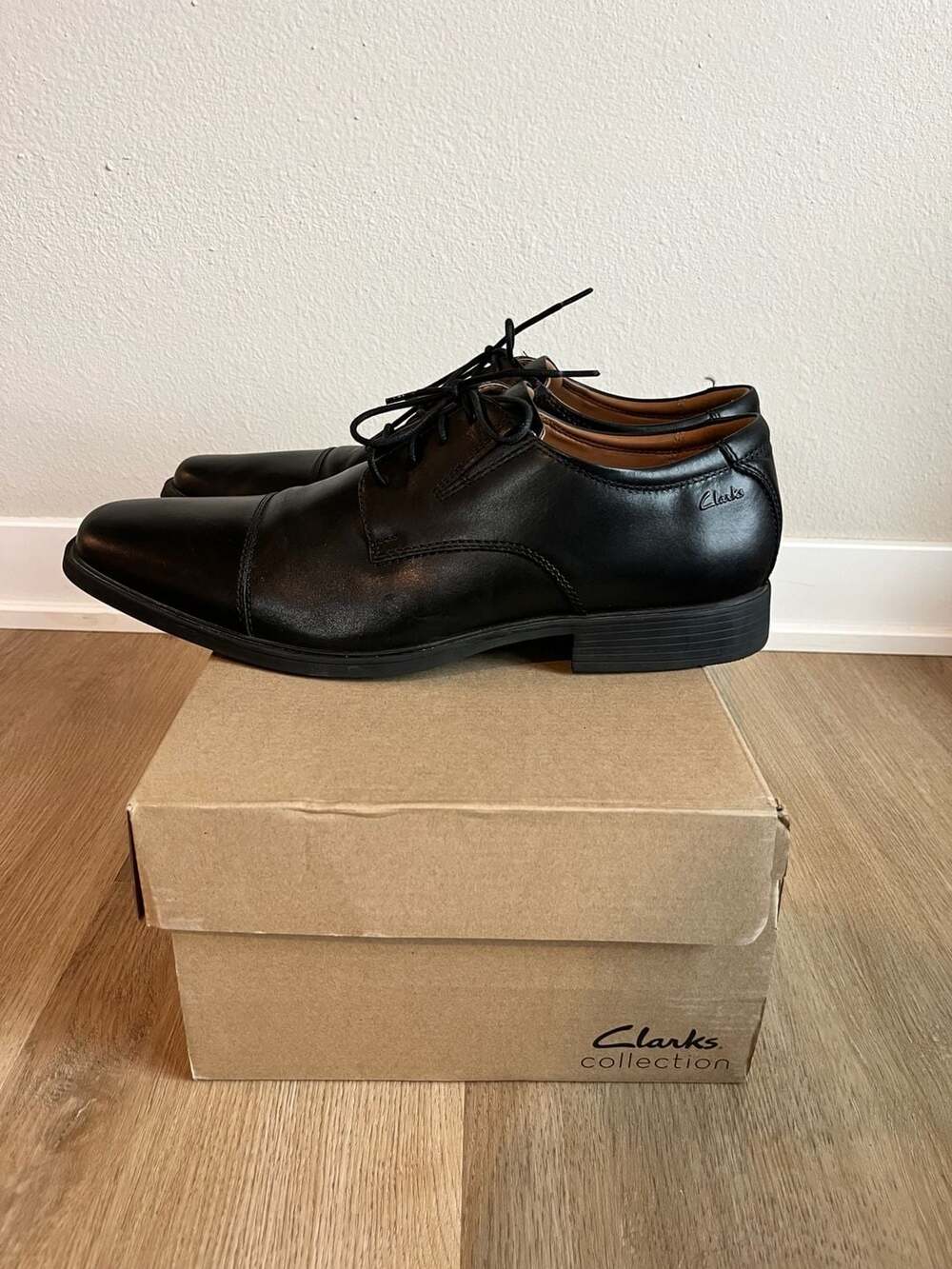 Clarks, Mens 13, Tilden Cap Black Leather Oxford Dress Shoes, Business, Elevated